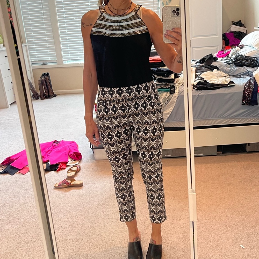 INC International Concepts Black and White Ankle Cropped Pants